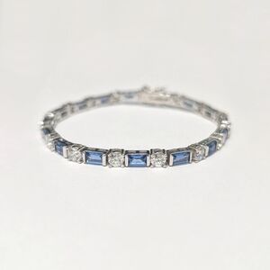 Sterling silver tennis bracelet Blue and clear crystal/stones 925 FAS